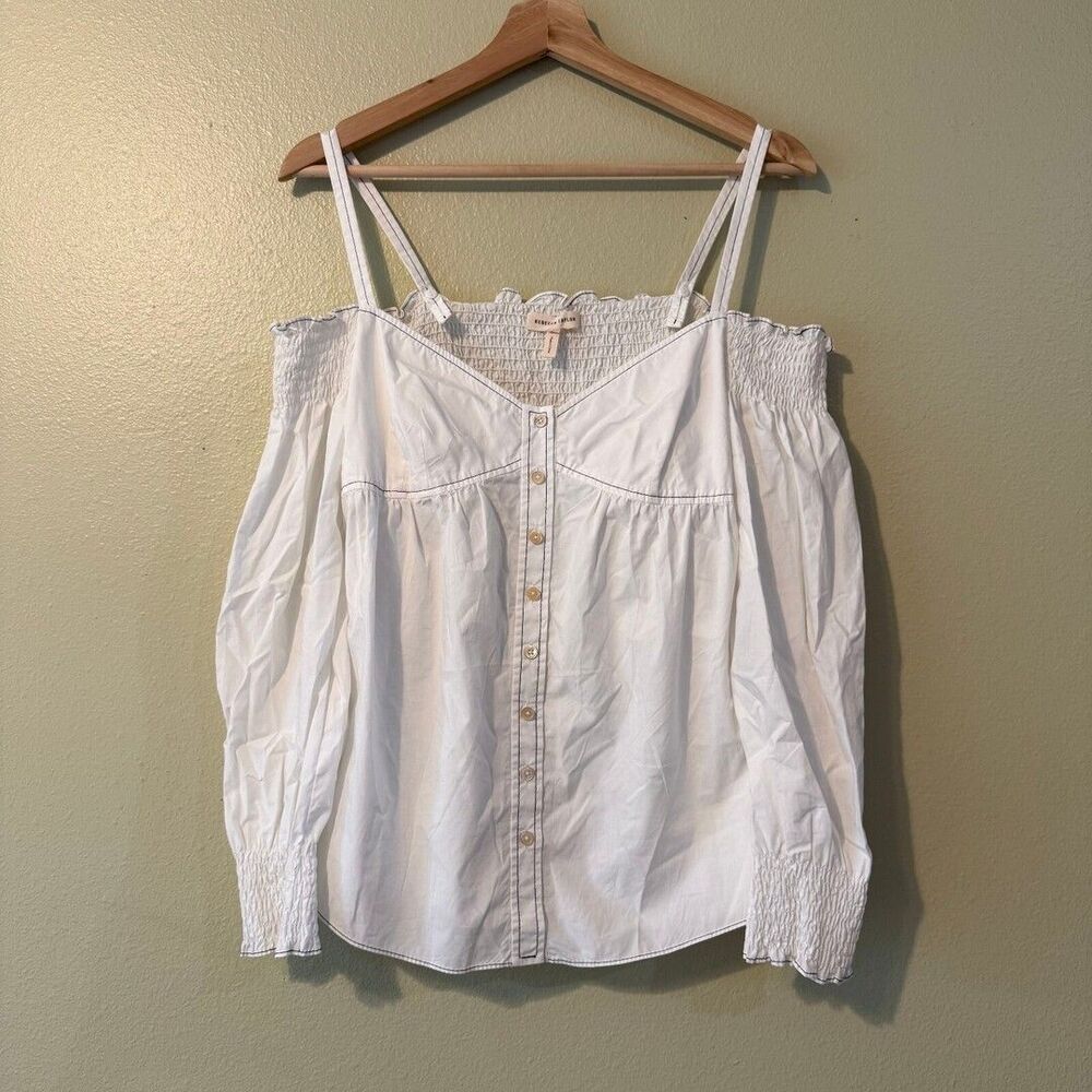 Rebecca Taylor White Off-Shoulder Button Front Cotton Top Women's M